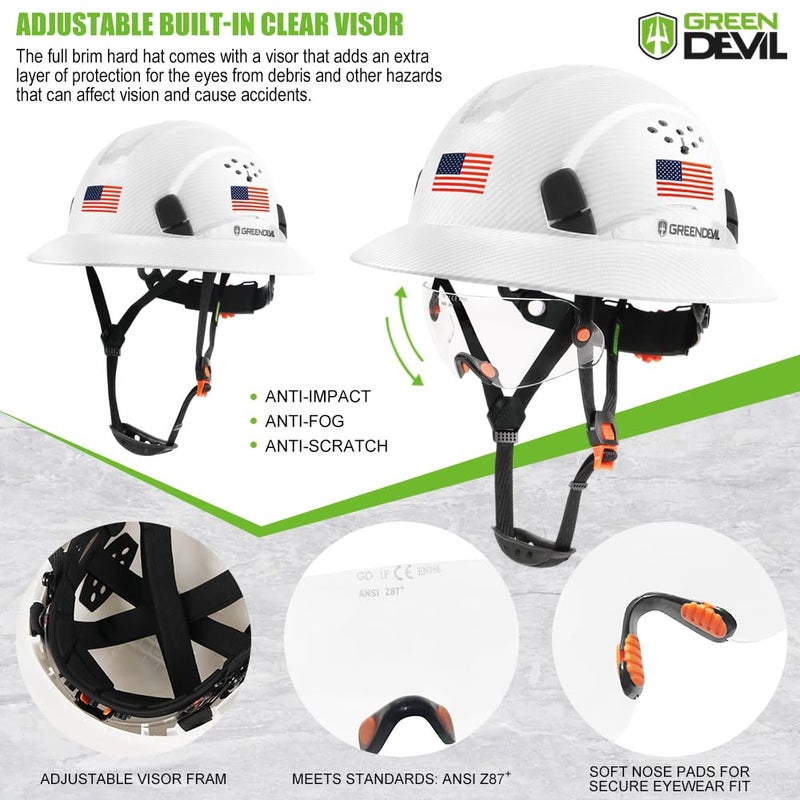 GREEN DEVIL قبعة صلبة ذات حافة كاملة من GREEN DEVIL مع قناع مدمج وخوذة أمان للبناء معتمدة من إدارة السلامة والصحة المهنية (OSHA) معتمدة من Cascos De Construccion ABS خوذات العمل الصلبة للرجال والنساء معتمدة من إدارة السلامة والصحة المهنية (OSHA) - Image 3